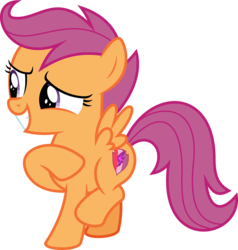 Size: 6400x6729 | Tagged: safe, artist:parclytaxel, scootaloo, pegasus, pony, g4, surf and/or turf, .svg available, absurd resolution, female, filly, grin, raised hoof, raised leg, simple background, smiling, solo, transparent background, vector