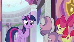Size: 1920x1080 | Tagged: safe, screencap, apple bloom, sweetie belle, twilight sparkle, alicorn, pony, g4, marks for effort, angry, butt, discovery family logo, plot, twilight sparkle (alicorn)