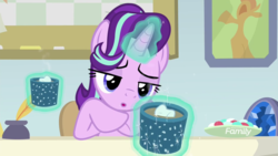 Size: 1920x1080 | Tagged: safe, screencap, starlight glimmer, pony, unicorn, g4, marks for effort, chocolate, cup, discovery family logo, empathy cocoa, female, food, glowing horn, horn, hot chocolate, magic, mare, marshmallow, solo, telekinesis