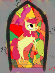 Size: 1536x2048 | Tagged: safe, artist:sixes&sevens, derpibooru exclusive, apple bloom, fanfic:for want of a horseshoe nail, g4, cracks, fanfic, fanfic art, fanfic cover, female, ribbon, train tracks