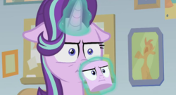Size: 811x439 | Tagged: safe, edit, edited screencap, screencap, starlight glimmer, pony, g4, marks for effort, :i, cup, faic, female, floppy ears, glowing horn, horn, i mean i see, magic, meme, reaction image, solo, telekinesis, unamused