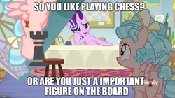 Size: 888x499 | Tagged: safe, edit, edited screencap, screencap, cozy glow, starlight glimmer, pegasus, pony, unicorn, g4, marks for effort, butt, chess, cozy glutes, cutie mark, duo, female, filly, foal, image macro, mare, meme, plot, rook