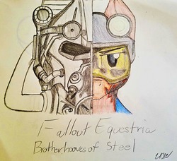 Size: 1024x935 | Tagged: safe, artist:fanliterature101, oc, oc only, oc:century, pony, fallout equestria, fallout equestria brotherhooves of steel, armor, power armor, solo, steel ranger, t-60 power armor, traditional art