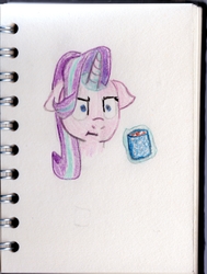 Size: 5136x6785 | Tagged: safe, artist:carbsta, starlight glimmer, pony, g4, marks for effort, :i, absurd resolution, faic, female, floppy ears, i mean i see, magic, solo, telekinesis, traditional art, unimpressed
