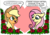 Size: 606x425 | Tagged: safe, artist:gingerfoxy, applejack, fluttershy, earth pony, pegasus, pony, pony couple generator, g4, dialogue, female, flower, heart, lesbian, rose, ship:appleshy, shipping, smiling