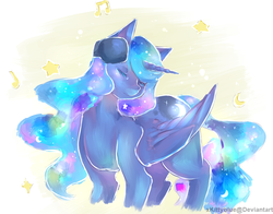 Size: 1065x834 | Tagged: safe, artist:xkittyblue, princess luna, alicorn, pony, g4, eyes closed, female, headphones, listening, mare, missing accessory, music notes, solo