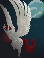 Size: 960x1280 | Tagged: safe, artist:globug100art, oc, oc only, oc:fausticorn, alicorn, pony, earth, flying, solo, space