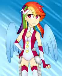 Size: 2000x2446 | Tagged: safe, artist:oniiponii, rainbow dash, human, g4, clothes, crossover, female, high res, humanized, overwatch, solo, video game, winged humanization, wings