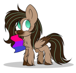 Size: 1024x987 | Tagged: safe, artist:mintoria, oc, oc only, oc:mint, pegasus, pony, bisexual pride flag, female, mare, mouth hold, pride, pride flag, simple background, solo, transparent background, two toned wings