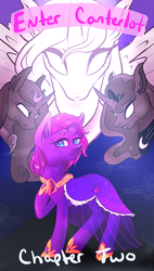 Size: 850x1500 | Tagged: safe, artist:erieillustrates, fizzlepop berrytwist, princess cadance, princess celestia, princess luna, tempest shadow, alicorn, pony, unicorn, ask-fizzlepop, g4, broken horn, clothes, cover, dress, eye scar, horn, scar