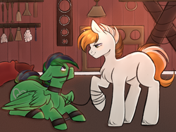 Size: 4000x3000 | Tagged: safe, artist:pesty_skillengton, oc, oc only, pegasus, pony, bdsm, bridle, collar, cuffs, leash, submissive, tack