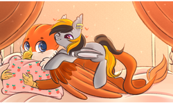 Size: 5000x3000 | Tagged: safe, artist:pesty_skillengton, oc, oc only, bat pony, griffon, bat pony oc, bedroom, cute, love