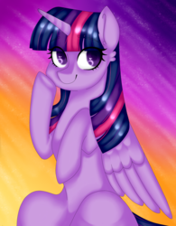 Size: 2337x3000 | Tagged: safe, artist:oniiponii, twilight sparkle, alicorn, pony, g4, cute, female, high res, mare, sitting, smiling, solo, twilight sparkle (alicorn), underhoof