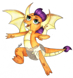 Size: 700x752 | Tagged: safe, artist:imlsopppppp, smolder, dragon, g4, cute, diaper, diaper fetish, dragoness, female, fetish, happy, non-baby in diaper, signature, simple background, smolderbetes, solo, white background