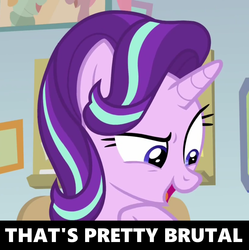 Size: 1220x1224 | Tagged: safe, edit, edited screencap, screencap, starlight glimmer, pony, unicorn, g4, marks for effort, brutal, cropped, female, image macro, mare, meme, mfw, open mouth, reaction image, solo