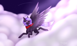 Size: 4493x2700 | Tagged: safe, artist:honeybbear, oc, oc only, oc:cloudy night, pegasus, pony, clothes, cloud, female, mare, scarf, solo