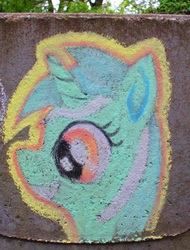 Size: 1365x1797 | Tagged: safe, artist:malte279, lyra heartstrings, pony, unicorn, g4, chalk, chalk drawing, female, irl, mare, photo, smiling, solo, traditional art
