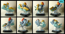 Size: 4696x2479 | Tagged: safe, artist:prodius, lightning dust, rainbow dash, pegasus, pony, g4, cloud, commission, duo, female, figurine, flying, irl, mare, photo, sculpey, sculpture, spread wings, traditional art, wings