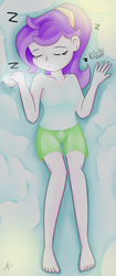 Size: 801x1909 | Tagged: safe, artist:rivin177, oc, oc only, oc:rivin, human, equestria girls, g4, adorasexy, barefoot, bed, breasts, cellphone, clothes, cute, feet, female, lewd, onomatopoeia, pajamas, phone, sexy, shorts, sleeping, solo, sound effects, tank top, tired, zzz