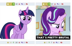 Size: 518x336 | Tagged: safe, artist:ironm17, starlight glimmer, twilight sparkle, alicorn, pony, unicorn, derpibooru, g4, marks for effort, angry, brutal, female, image macro, juxtaposition, mare, meme, meta, mfw, open mouth, reaction image, simple background, twilight sparkle (alicorn), vector