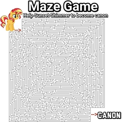 Size: 3382x3382 | Tagged: safe, edit, sunset shimmer, pony, unicorn, g4, arrow, canon, game, high res, maze, maze game, simple background, text, white background