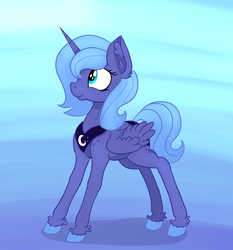 Size: 2591x2777 | Tagged: safe, artist:paskanaakka, derpibooru exclusive, princess luna, alicorn, pony, g4, abstract background, butt freckles, colored hooves, cute, ear fluff, female, filly, freckles, high res, s1 luna, shoulder freckles, solo, unshorn fetlocks, woona, younger
