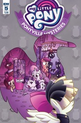Size: 1054x1600 | Tagged: safe, artist:agnesgarbowska, idw, apple bloom, onyx ardor, rarity, scootaloo, songbird serenade, sweetie belle, g4, my little pony: ponyville mysteries, my little pony: the movie, spoiler:comic, spoiler:comicponyvillemysteries5, abyssinia albatross, cover, the maltese falcon