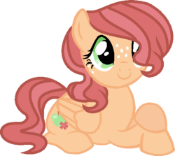 Size: 516x461 | Tagged: safe, artist:cookie-dolls, oc, oc only, oc:apple posy, pegasus, pony, base used, female, freckles, hair over one eye, mare, offspring, parent:big macintosh, parent:fluttershy, parents:fluttermac, prone, simple background, solo, transparent background