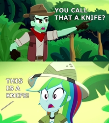 Size: 800x900 | Tagged: safe, edit, edited screencap, screencap, rainbow dash, slingshot (g4), equestria girls, g4, leaping off the page, my little pony equestria girls: summertime shorts, crocodile dundee, innuendo, text