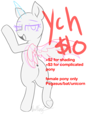 Size: 978x1400 | Tagged: safe, artist:nerdfangz, oc, pegasus, pony, unicorn, advertisement, commission, your character here