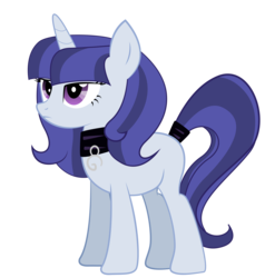 Size: 6953x7292 | Tagged: safe, artist:drarkusss0, oc, oc only, oc:gothic note, pony, unicorn, icey-verse, absurd resolution, collar, commission, female, magical lesbian spawn, mare, next generation, offspring, parent:inky rose, parent:moonlight raven, parents:inkyraven, simple background, solo, tail wrap, transparent background