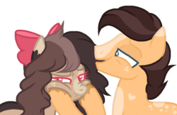 Size: 1024x665 | Tagged: safe, artist:chococakebabe, oc, oc only, oc:choco cake delight, oc:fun fudge sundae, pony, base used, bow, female, hair bow, male, mare, simple background, stallion, transparent background