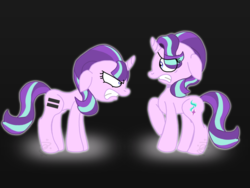 Size: 1280x960 | Tagged: safe, artist:emzite, starlight glimmer, pony, unicorn, g4, angry, duality, equal cutie mark, inner demons, s5 starlight, scared, self ponidox, time paradox