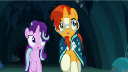 Size: 1280x721 | Tagged: safe, screencap, starlight glimmer, sunburst, pony, unicorn, g4, uncommon bond, clothes, glasses, robe, sunburst's cloak, sunburst's glasses