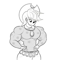 Size: 854x890 | Tagged: safe, artist:matchstickman, applejack, human, g4, abs, applejack's hat, applejacked, biceps, clothes, cowboy hat, female, hat, humanized, looking down, monochrome, muscles, muscular female, simple background, skintight clothes, solo, white background