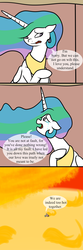 Size: 800x2400 | Tagged: safe, artist:bennimarru, princess celestia, g4, building, comic, crying, fire, friendzone, manechat challenge, open mouth, sad, sun, text