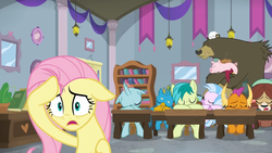 Size: 1280x720 | Tagged: safe, screencap, fluttershy, gallus, harry, ocellus, sandbar, silverstream, smolder, yona, g4, school daze, sleeping, student six