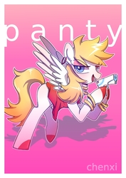 Size: 826x1169 | Tagged: safe, artist:chenxi, angel, angel pony, pegasus, pony, anarchy panty, bracelet, clothes, dress, ear piercing, earring, female, gun, jewelry, mare, panty and stocking with garterbelt, piercing, ponified, solo, weapon