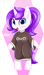 Size: 1000x1700 | Tagged: safe, artist:rivin177, edit, oc, oc only, oc:rivin, unicorn, anthro, adorable face, anthro oc, apron, blue eyes, chibi, clothes, cute, female, mare, owo, purple, solo