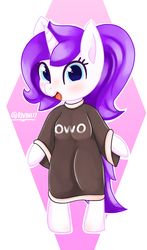 Size: 1000x1700 | Tagged: safe, artist:rivin177, oc, oc only, oc:rivin, unicorn, anthro, adorable face, anthro oc, apron, blue eyes, chibi, clothes, cute, female, mare, owo, purple, solo