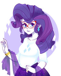 Size: 800x1000 | Tagged: safe, artist:sue-ee, rarity, equestria girls, g4, ear piercing, earring, fabric, female, glasses, glasses rarity, jewelry, looking at you, nail polish, piercing, solo