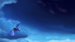 Size: 3840x2160 | Tagged: safe, artist:pucksterv, princess luna, alicorn, pony, g4, cloud, female, high res, mare, night, scenery, shooting star, sky, solo, stars