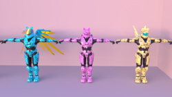 Size: 1920x1080 | Tagged: safe, artist:fireryd3r, fluttershy, pinkie pie, rainbow dash, g4, fire team harmony, halo, rd spartan, spartan, t pose