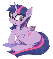 Size: 893x996 | Tagged: safe, artist:hua, sci-twi, twilight sparkle, alicorn, pony, g4, blushing, cute, female, glasses, looking at you, mare, sci-twilicorn, simple background, solo, twiabetes, twilight sparkle (alicorn), white background