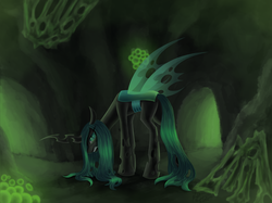 Size: 3720x2789 | Tagged: safe, artist:nightpaint12, queen chrysalis, changeling, changeling queen, g4, angry, female, high res, looking at you, solo, transparent wings, wings