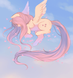 Size: 2166x2315 | Tagged: safe, artist:serafelis, fluttershy, butterfly, pegasus, pony, g4, female, flying, high res, mare, sky, solo, spread wings, wings