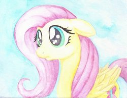 Size: 800x620 | Tagged: safe, artist:astevenamedwolf, fluttershy, pegasus, pony, g4, female, floppy ears, folded wings, mare, solo, traditional art, watercolor painting, wings