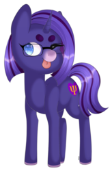 Size: 2100x3200 | Tagged: safe, artist:veincchi, oc, oc only, oc:empathy, pony, unicorn, commission, full body, glasses, high res, shading, simple background, solo, tongue out, transparent background