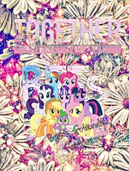 Size: 1152x1536 | Tagged: safe, applejack, fluttershy, pinkie pie, rainbow dash, rarity, spike, starlight glimmer, twilight sparkle, alicorn, pony, g4, mane seven, mane six, twilight sparkle (alicorn)