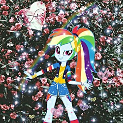 Size: 1773x1773 | Tagged: safe, artist:ilaria122, edit, rainbow dash, equestria girls, g4, my little pony equestria girls: better together, leak, female, flower, rainbow, solo